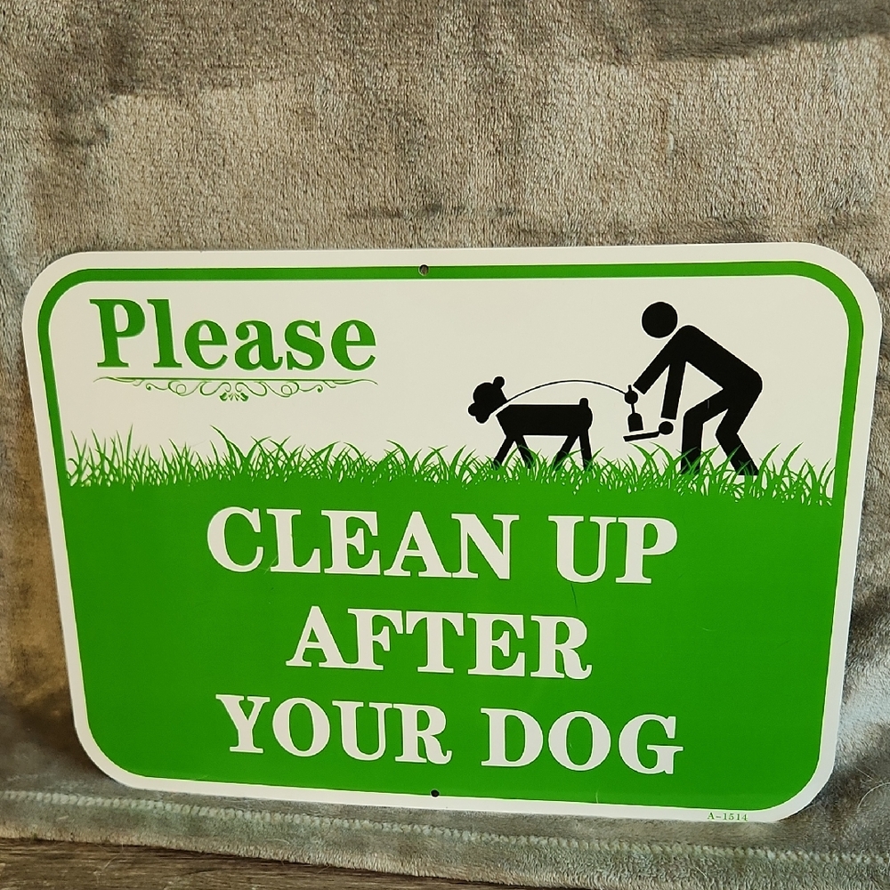 Double-sided Green Dog Waste Clean-Up Sign.